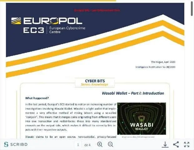 Informe de la EC3 de la Europol sobre Wasabi Wallet