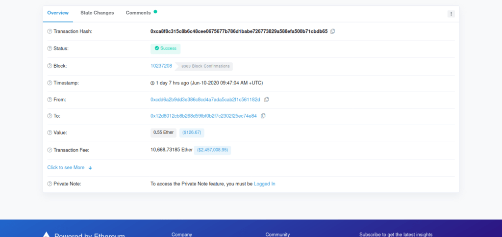 Datos de la transacción más cara de Ethereum