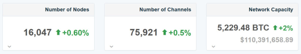 Estadísticas sobre la red de segunda capa Lightning Network. 