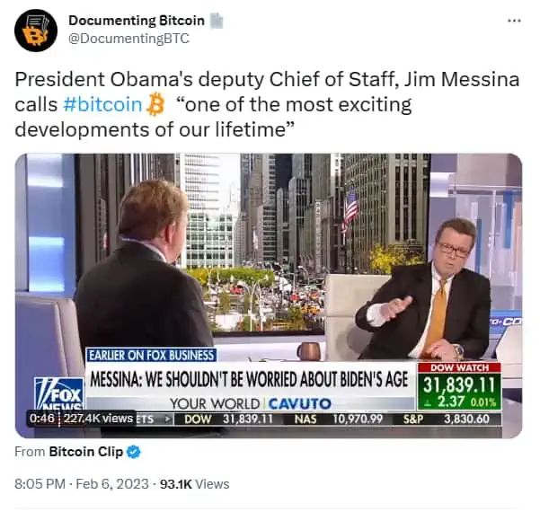 Jim Messina hablando sobre Bitcoin y las criptomonedas en Fox News