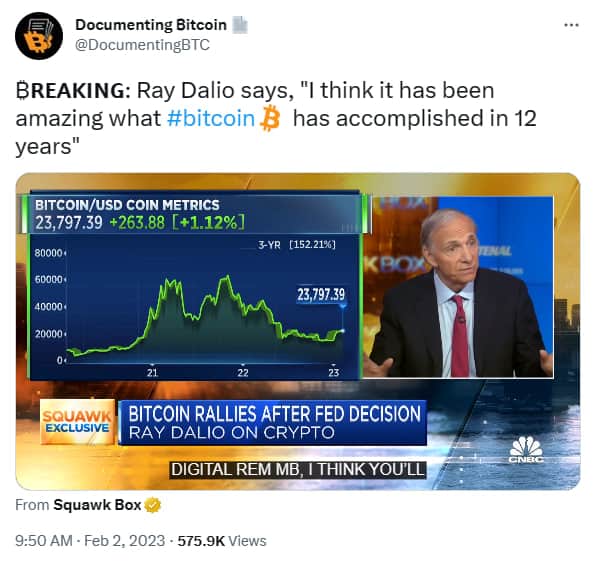 Ray Dalio on Bitcoin in an interview with CNBC