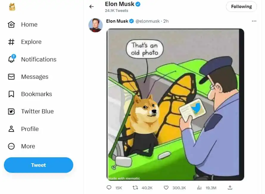 meme de Elon Musk sobre Dogecoin en el logo de Twitter