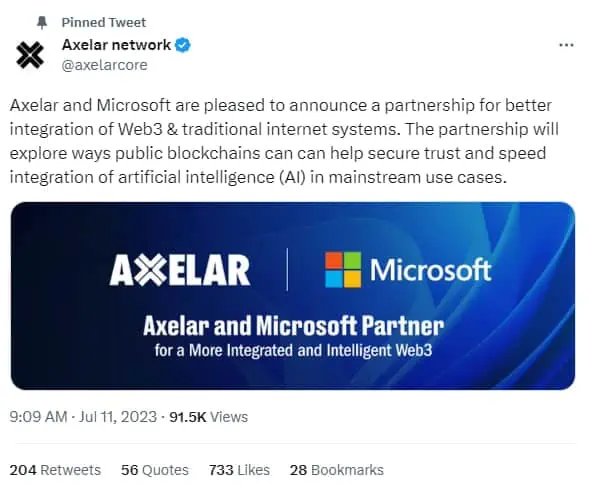 Microsoft se asocia con Axelar Network para acelerar la adopción de Web3
