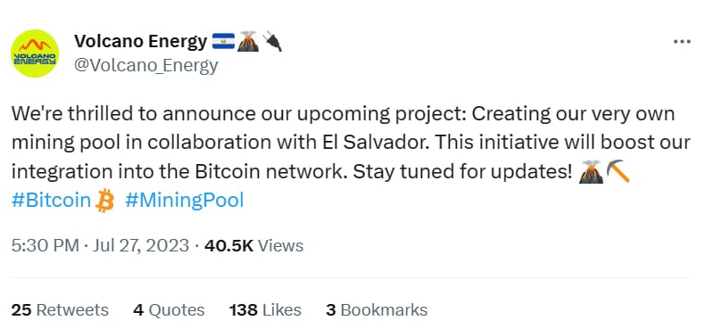 El Salvador será el primer país del mundo en lanzar una pool de minería Bitcoin