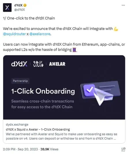 Squid apoya el lanzamiento de dYdX Chain