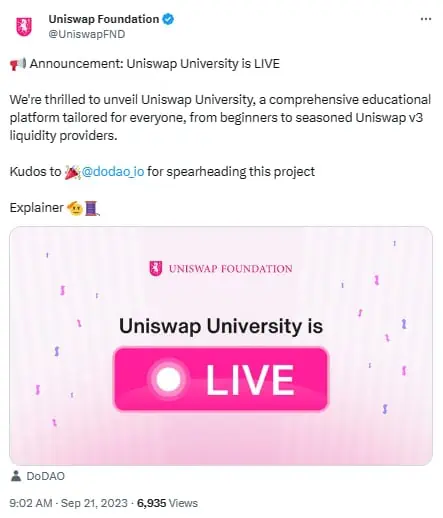 Uniswap University nace para empoderar a los usuarios en Uniswap V3 y las DeFi
