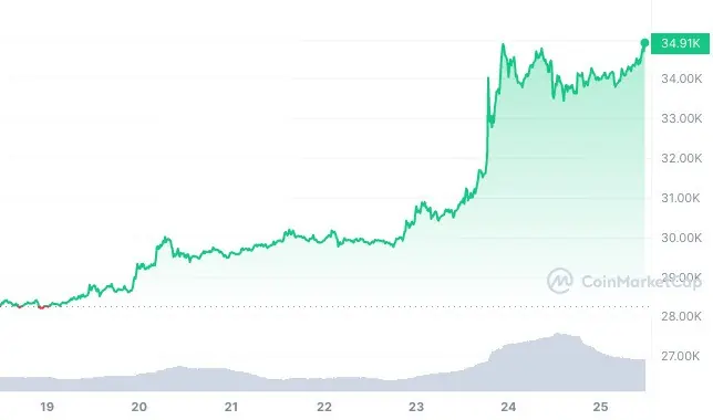 Aumento de precio de Bitcoin durante los últimos 7 días