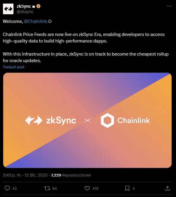 Matter Labs anuncia la integración de Chainlink de forma nativa en zkSync Era