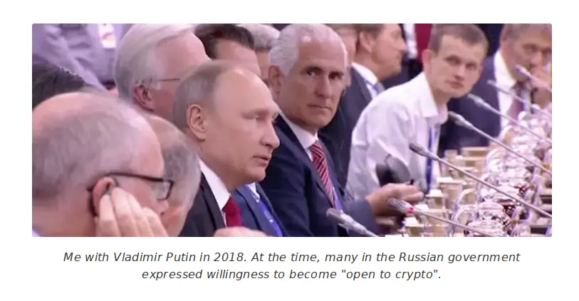 Vitalik Buterin recuerda su reunion en conferencia con Vladimir Putin y su "apertura cripto" antes de banear las criptomonedas en Rusia