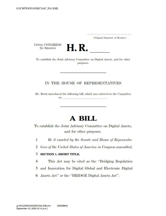 Se presenta el proyecto de ley BRIDGE para avanzar hacia la regulación de activos digitales en EE. UU.
