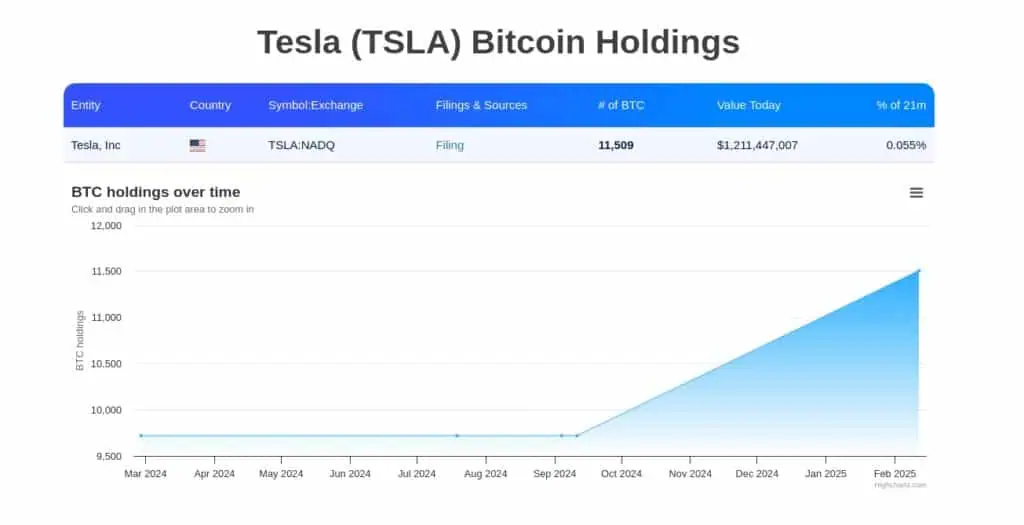 Tenencias de Tesla en Bitcoin (BTC). 