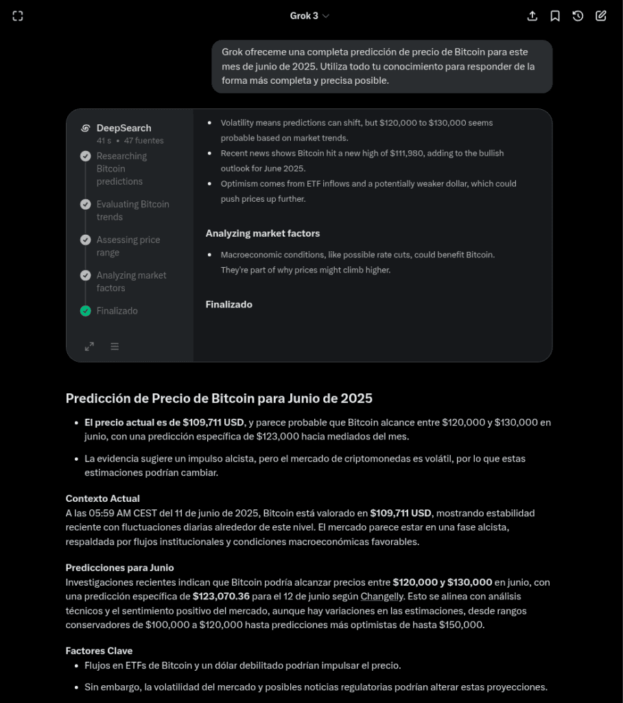 La completa predicción de Grok, la IA de Elon Musk, para el precio de Bitcoin este junio de 2025 - Bit2Me News