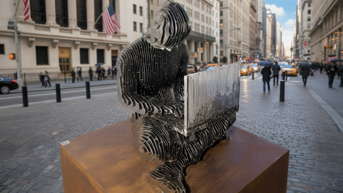 Satoshi Nakamoto en Nueva York Wall Street se rinde ante Bitcoin: La imponente estatua de Satoshi ya tiene su lugar de honor frente a la Bolsa de Nueva York