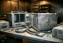 Starknet vota independizarse de Ethereum por computación cuántica Cajas de seguridad metálicas y cables desconectados sobre una mesa de taller (imagen generada por IA)