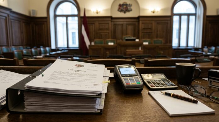 2026-10-19_agent_2c7bb743-ffd9-42b3-89f6-ee07d3877a3c_1792448249978 Holztisch mit Aktenordnern, Stift und Terminal neben einem Fenster (KI-generiertes Bild).