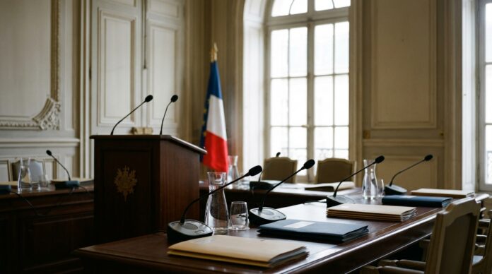 2026-10-21_agent_295a42f0-52fd-433e-a566-d5285407a9e2_1792581379714 Lectern with microphones and institutional table in front of a large Parisian-style window (AI-generated image)