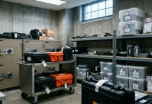 Fraude cripto: EE. UU. combate estafas internacionales Cajas de seguridad de metal y contenedores blindados en una sala de custodia (imagen generada por IA)
